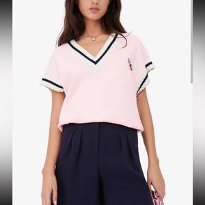 Maje Women's Pink Monette jumper, embroidered knitted one size vest sweater